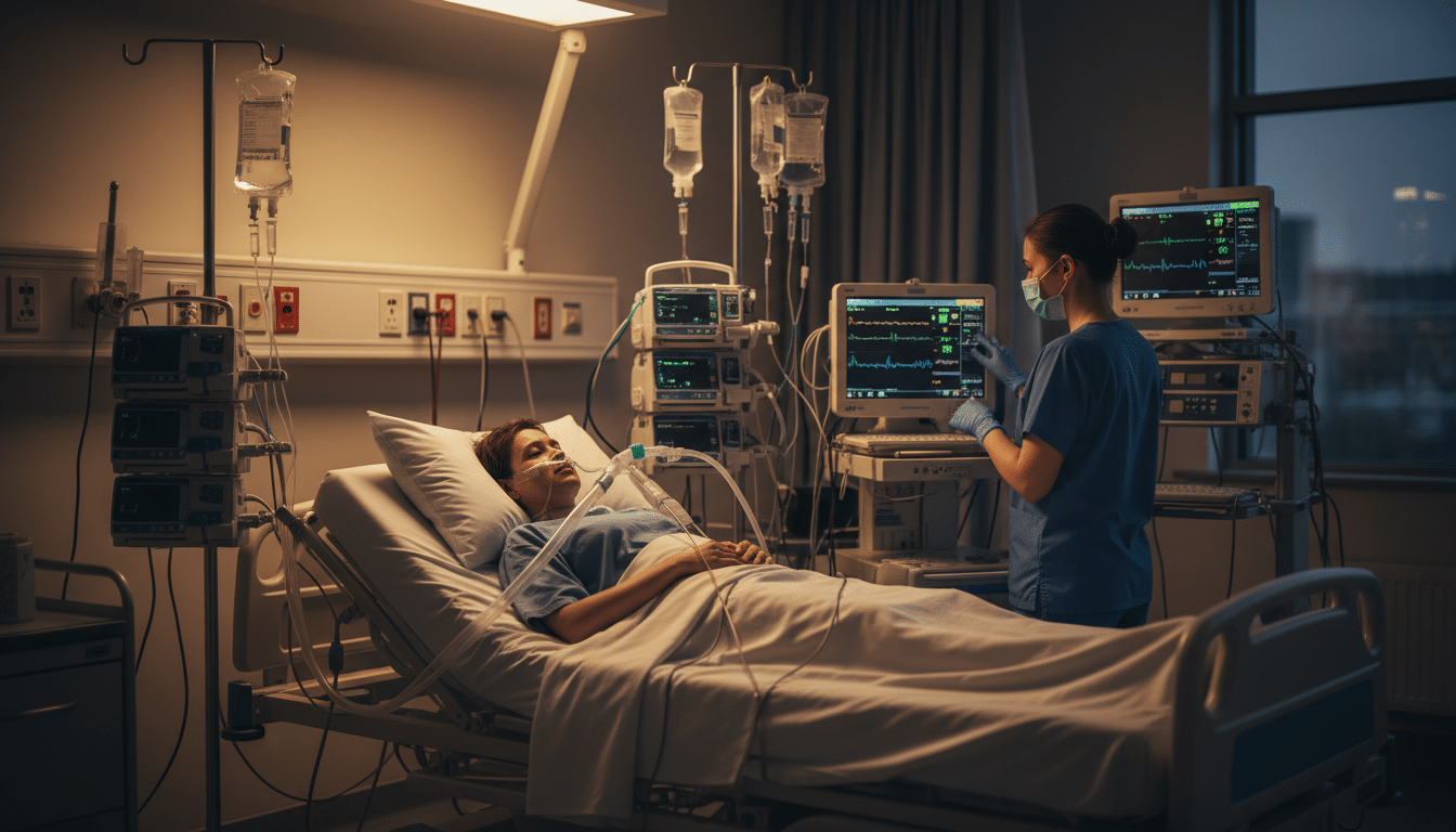Patient en réanimation sous assistance respiratoire à l'hôpital