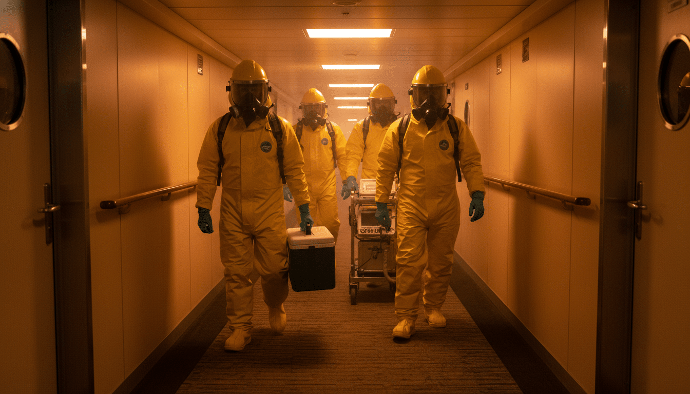 Équipe médicale en combinaison Hazmat à bord d'un paquebot