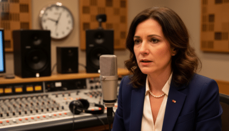 La ministre de la Santé Stéphanie Rist au micro