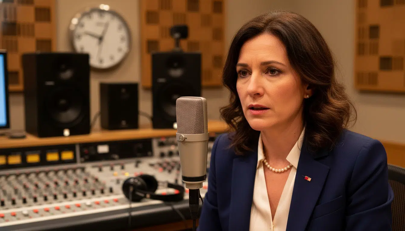 La ministre de la Santé Stéphanie Rist au micro