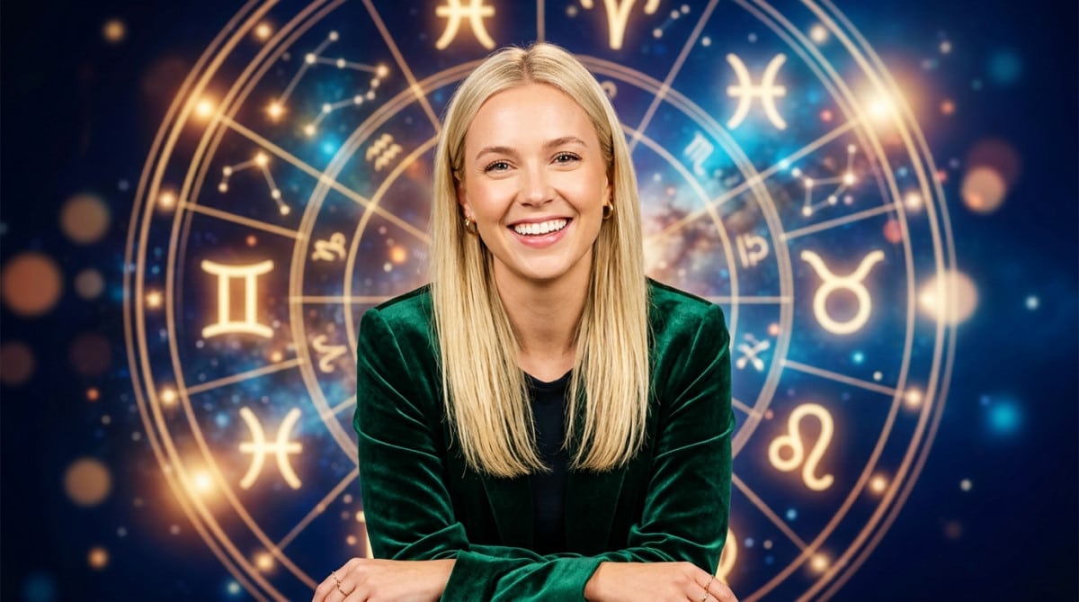 Homme émerveillé baigné de lumière céleste dorée et violette pour l'horoscope quotidien astrologie