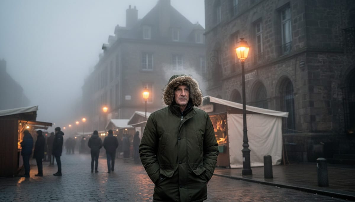 Homme en hiver dans le brouillard de Clermont-Ferrand