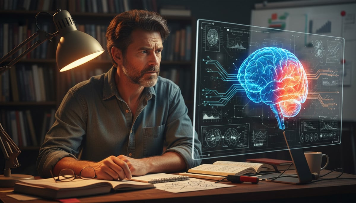 Homme étudiant le cortex visuel du cerveau humain