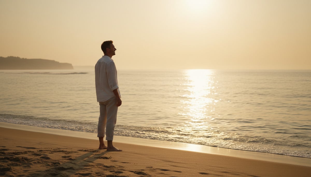 Homme sur la plage après une nuit d'été chaude