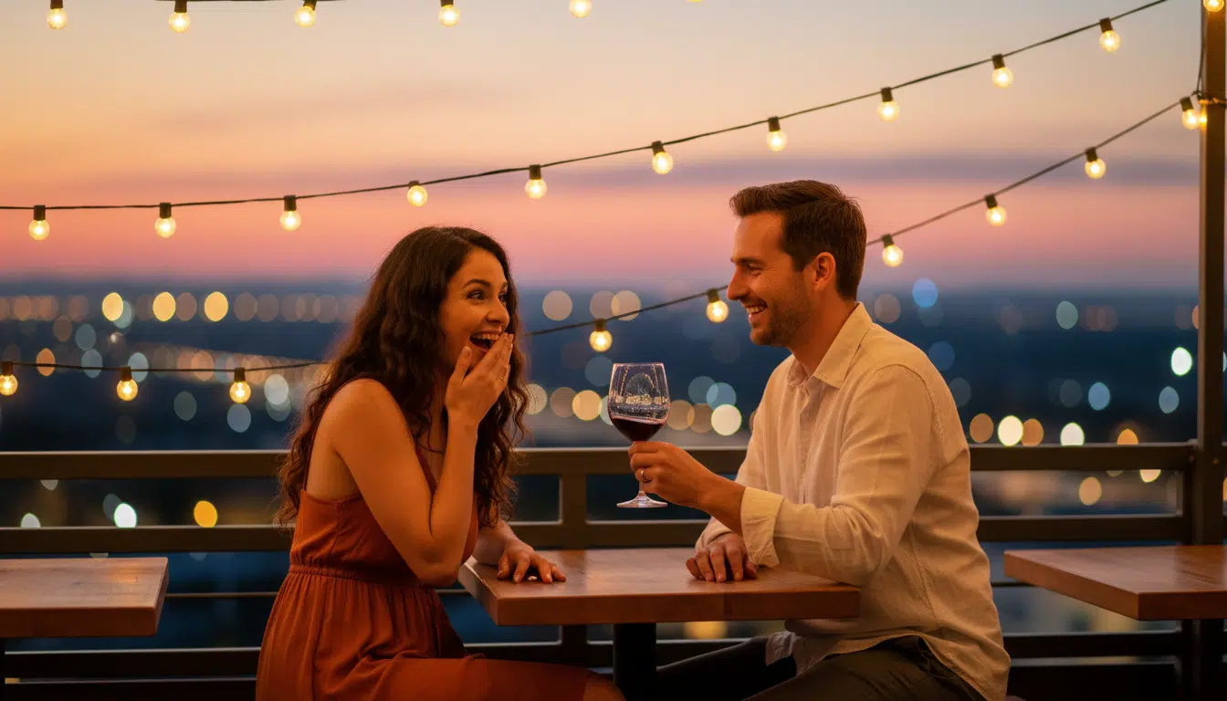 Couple vivant un coup de foudre inattendu en terrasse