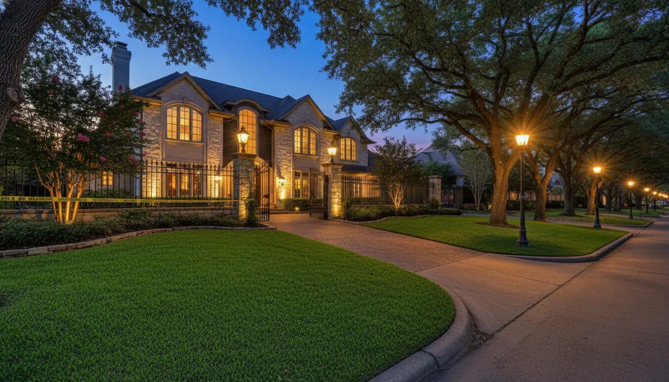 Maison du quartier River Oaks à Houston avec ruban de police