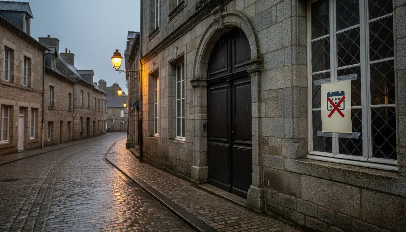 Mairie française affichant une annulation d'événement