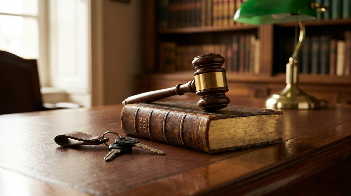 Maillet de justice et code de la route sur un bureau