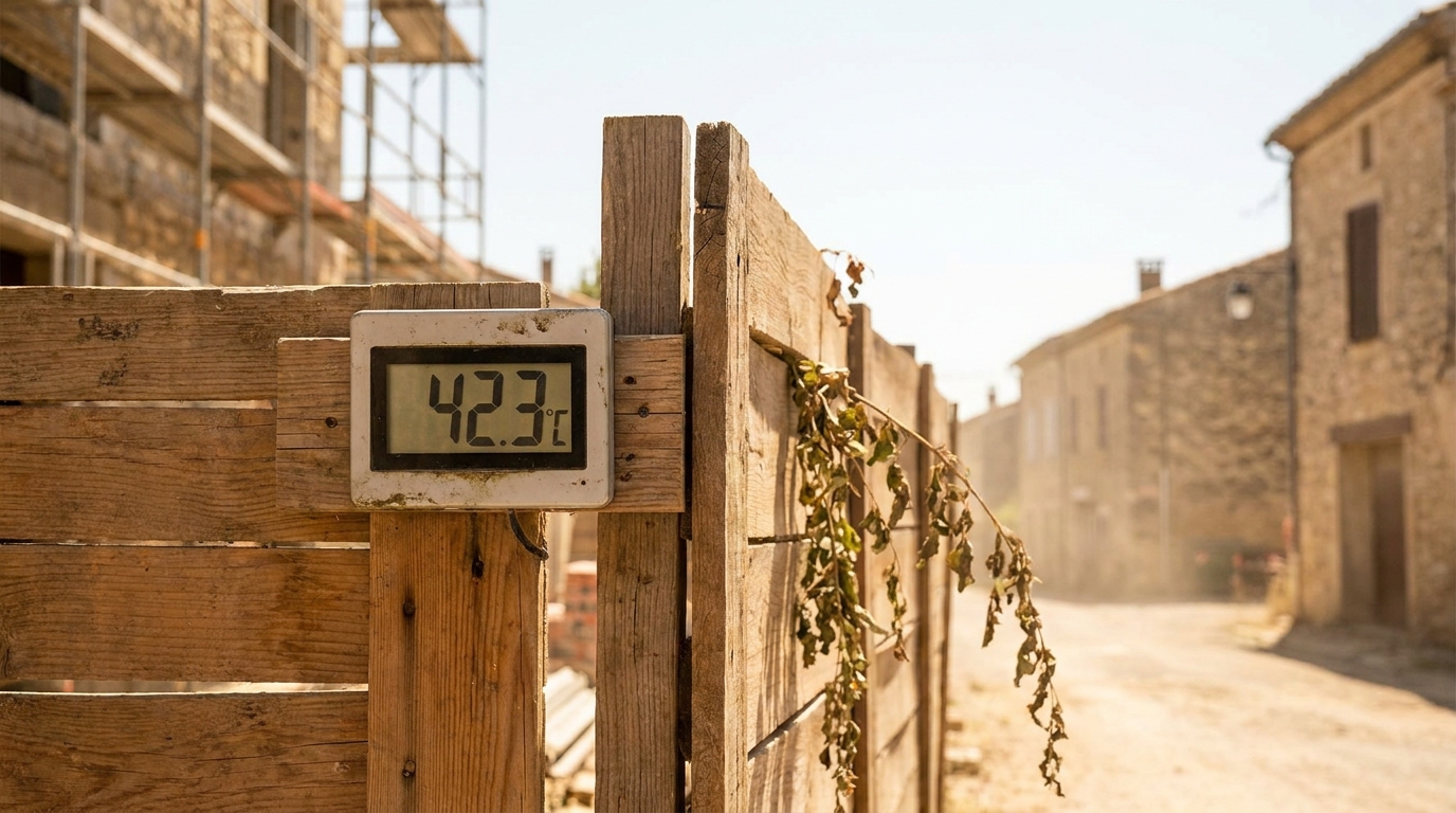 Thermomètre affichant une température extrême sur un chantier