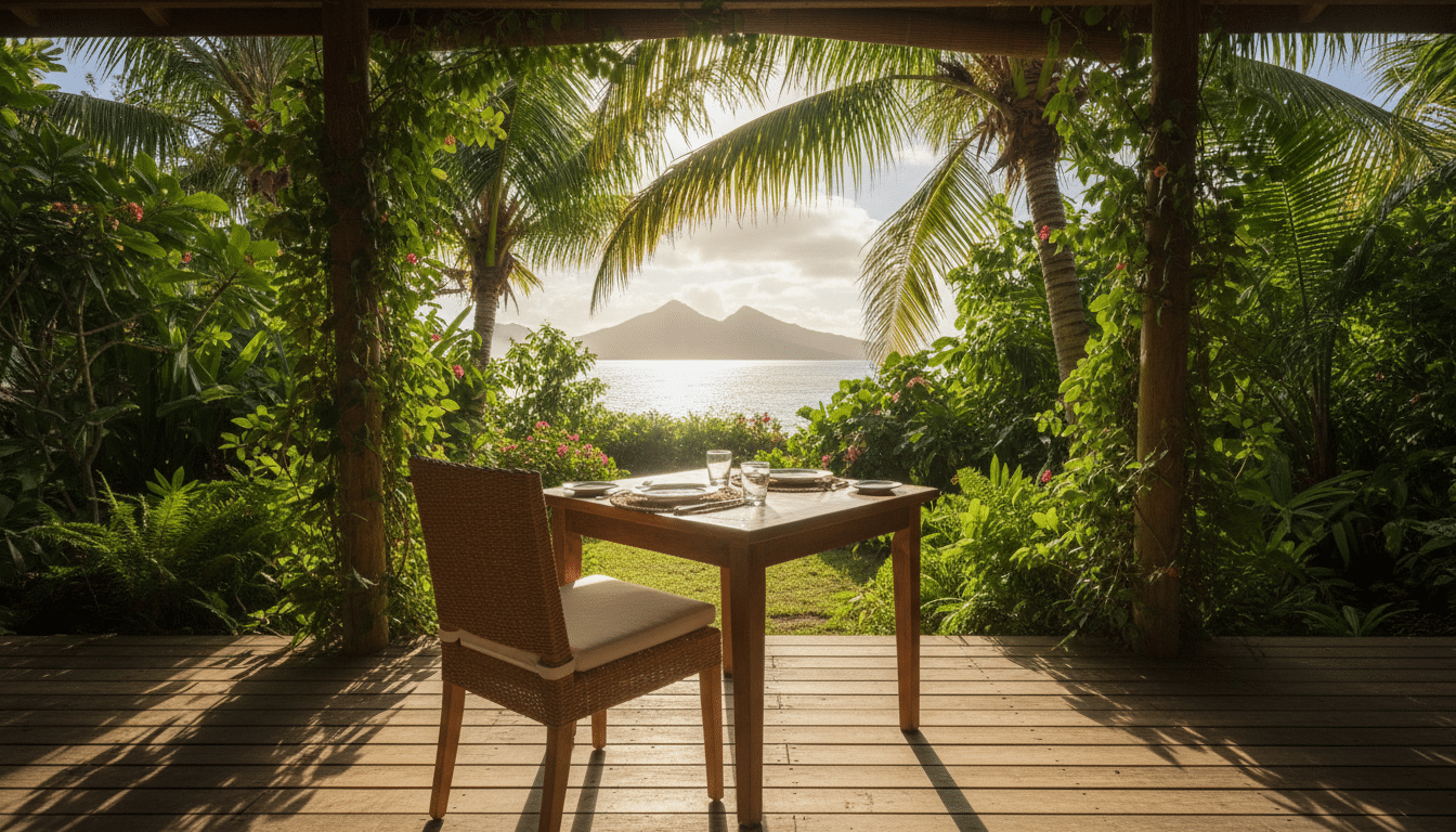 Terrasse de restaurant à Tahiti évoquant le dernier déjeuner de Joe Dassin le 20 août 1980