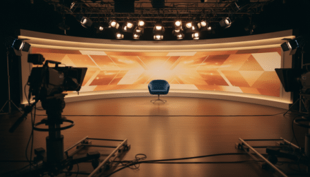 Plateau de télévision vide pour une interview sur TF1