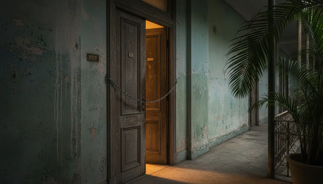 Porte de chambre d'hôtel fermée à Cuba