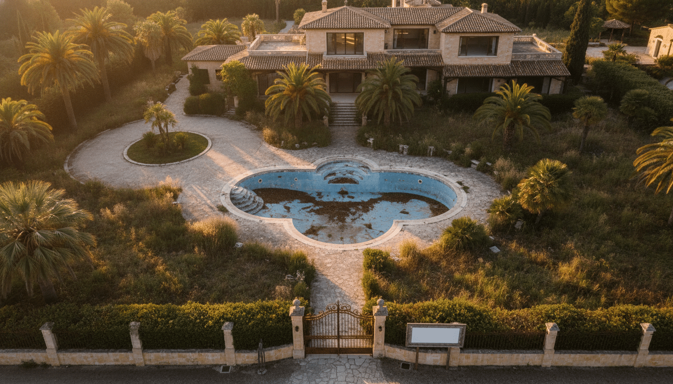 Villa luxueuse abandonnée avec piscine vide à vendre