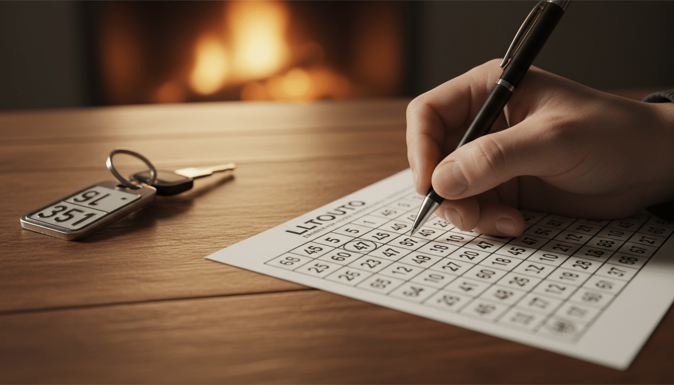 Grille de Loto avec le numéro 47 entouré au stylo