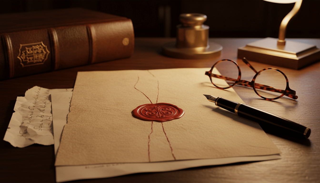 Bureau de notaire avec testament officiel et stylo