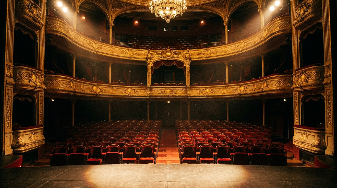 Intérieur d'un théâtre parisien avec fauteuils rouges vides