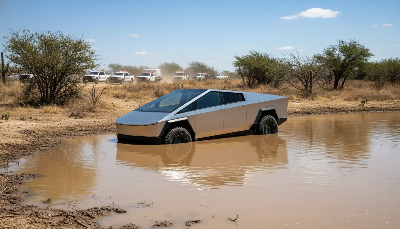Tesla Cybertruck à moitié submergé dans un lac au Texas