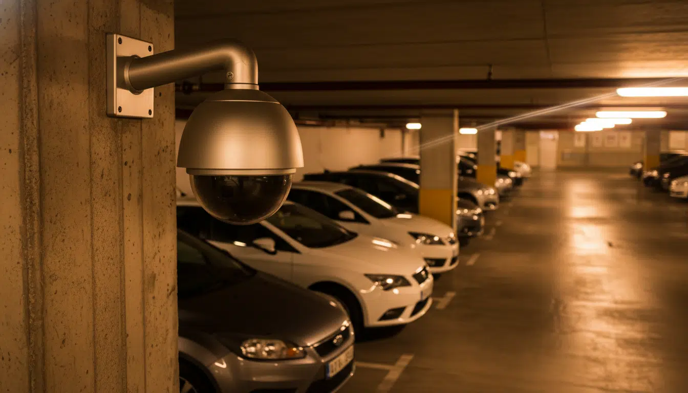 Caméra de surveillance dans un parking d'hôpital espagnol