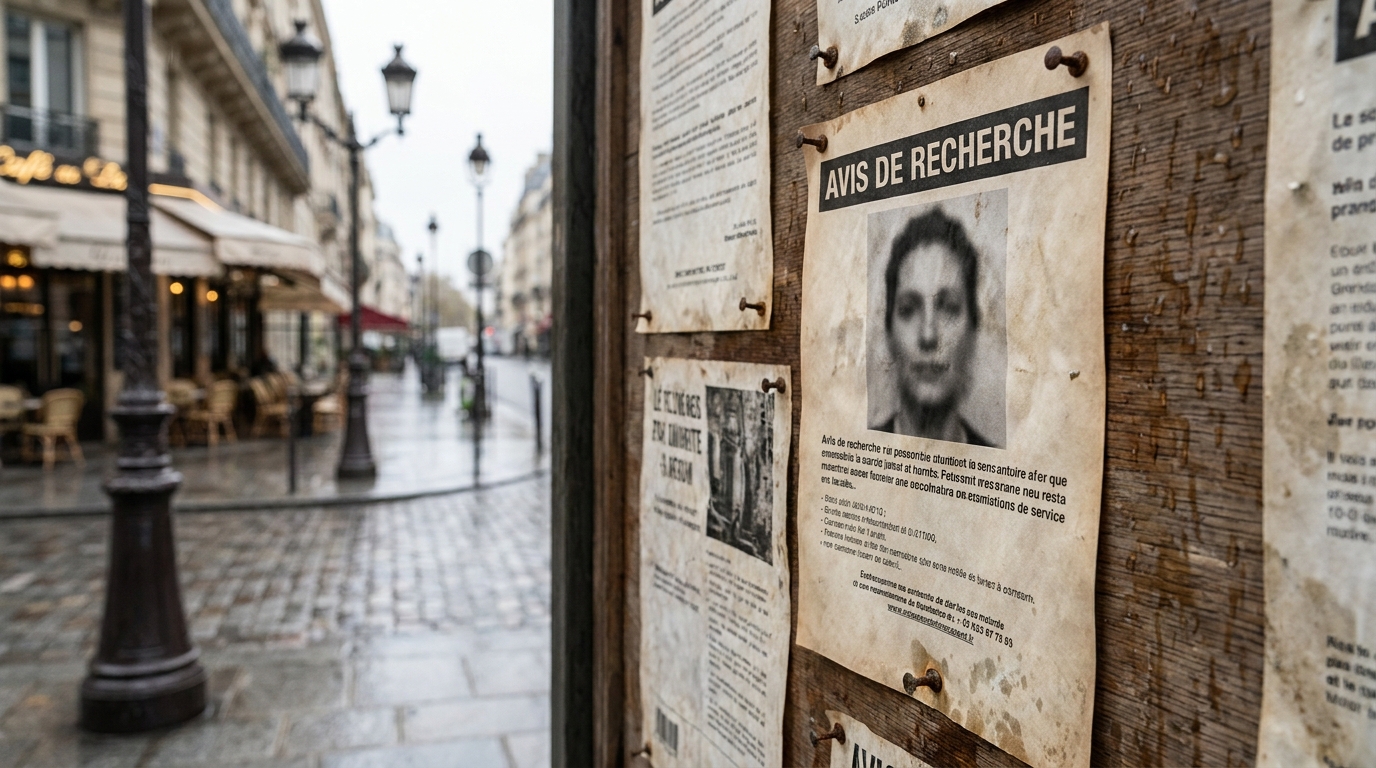 Avis de recherche épinglé sur un panneau d'affichage urbain