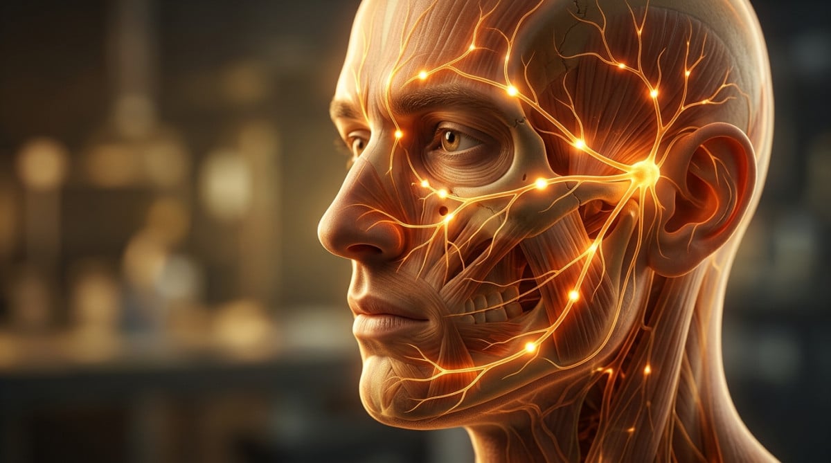 Illustration du nerf trijumeau reliant nez et yeux