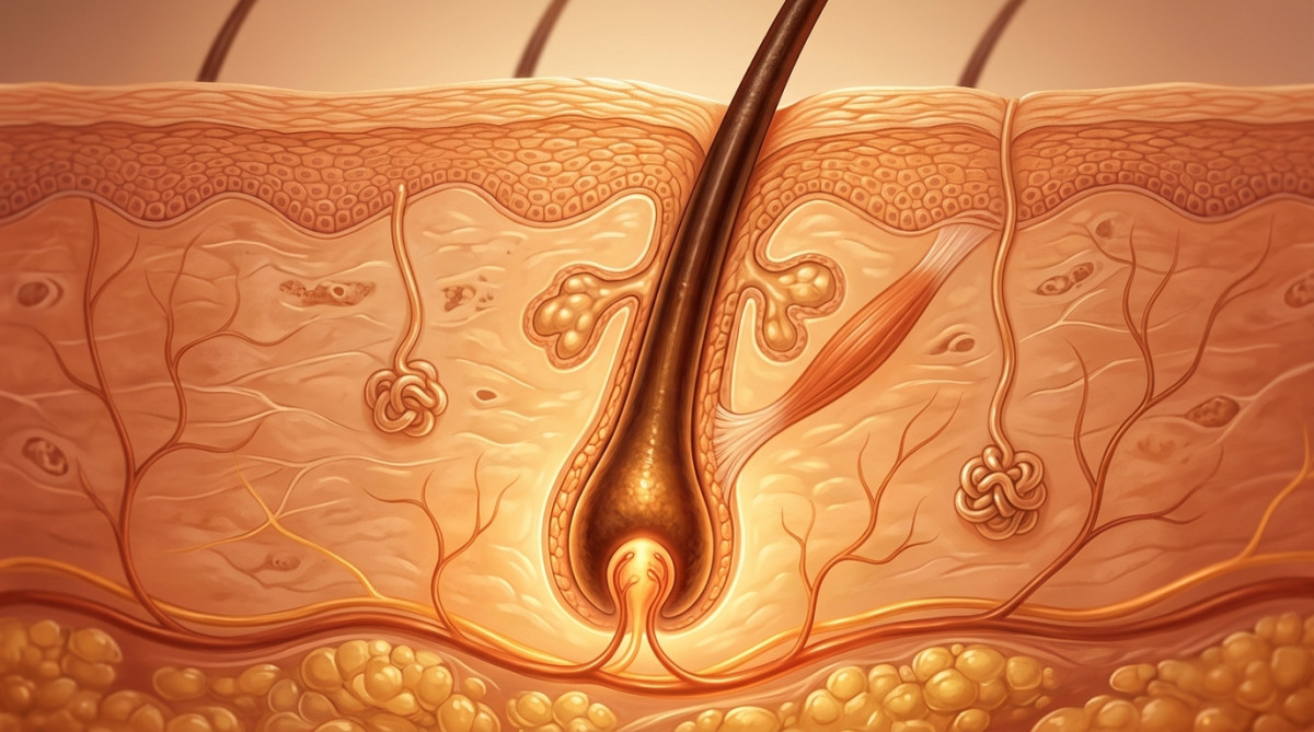 Illustration d'un follicule pileux sous le cuir chevelu