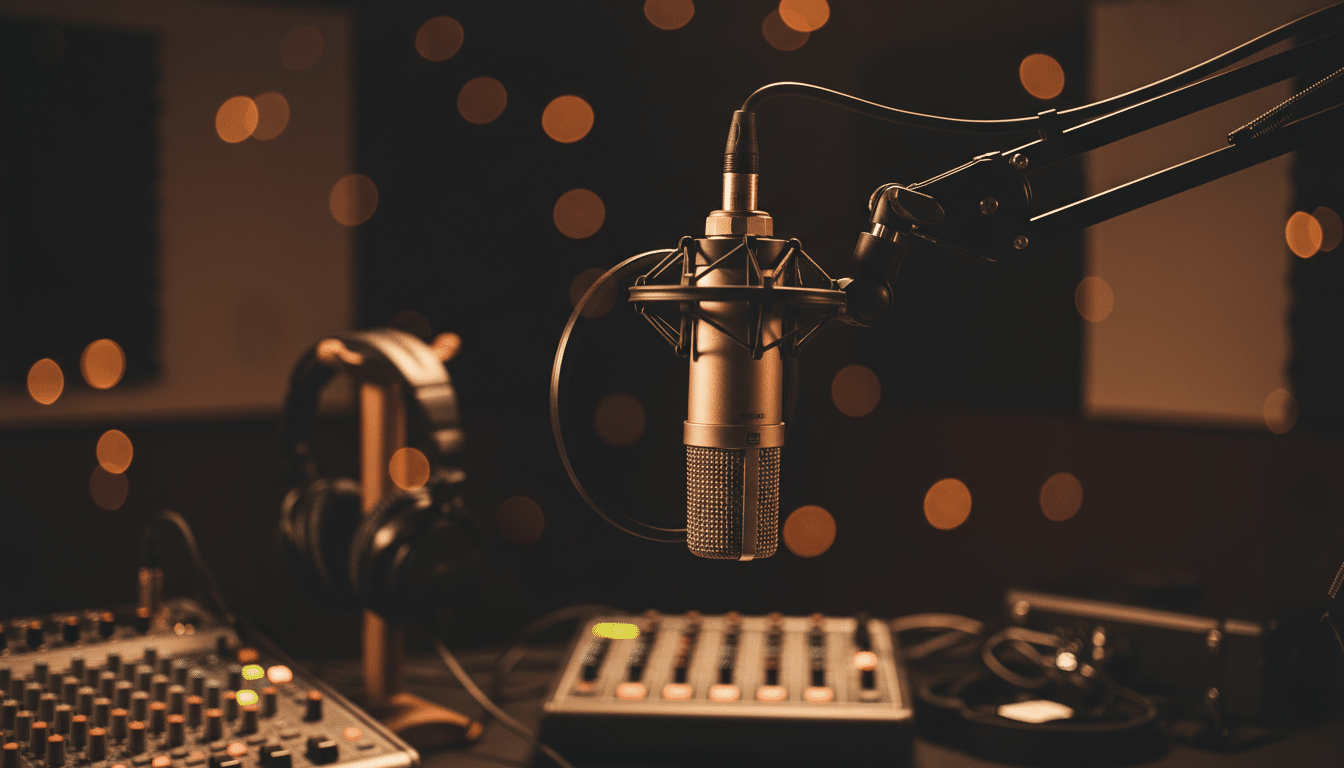 Microphone de podcast dans un studio d'enregistrement, là où Kilian a témoigné