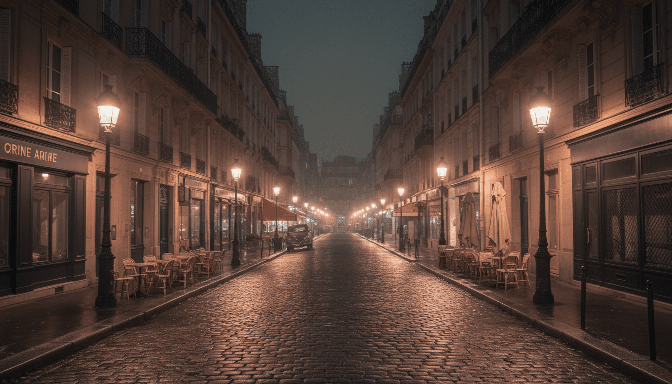 Rue parisienne déserte la nuit, évoquant le contexte de l'agression de Kilian