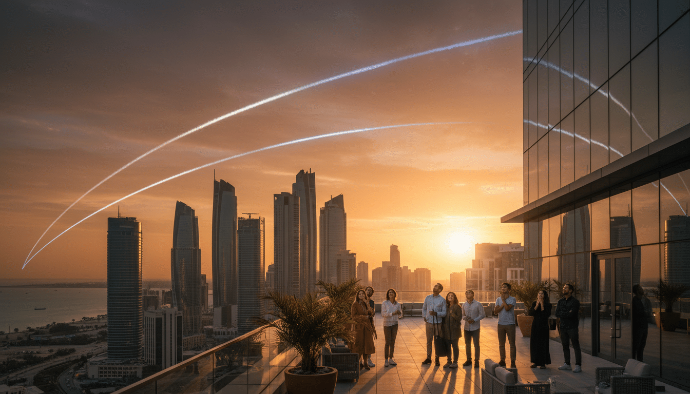 Défense aérienne des Émirats interceptant des missiles au-dessus d'Abu Dhabi
