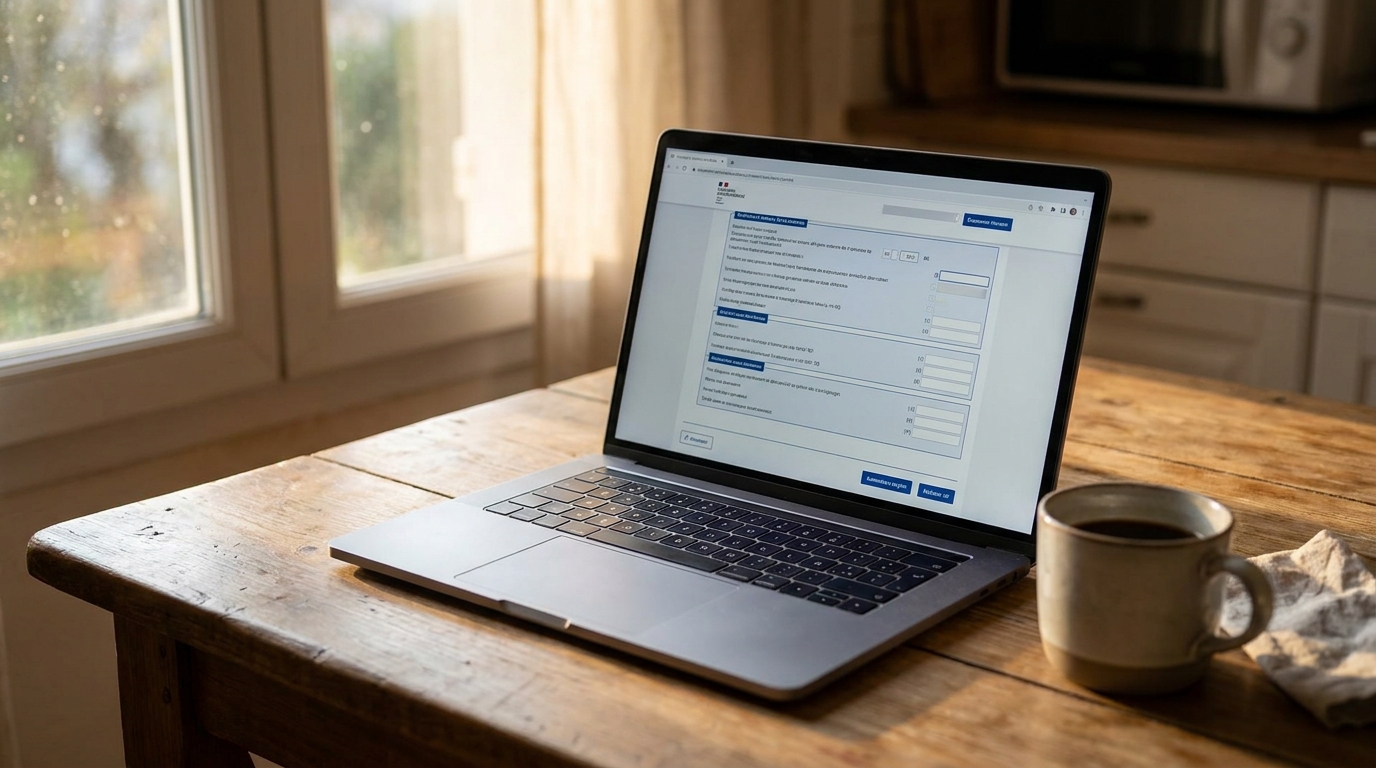 Ordinateur portable ouvert sur un formulaire fiscal en ligne