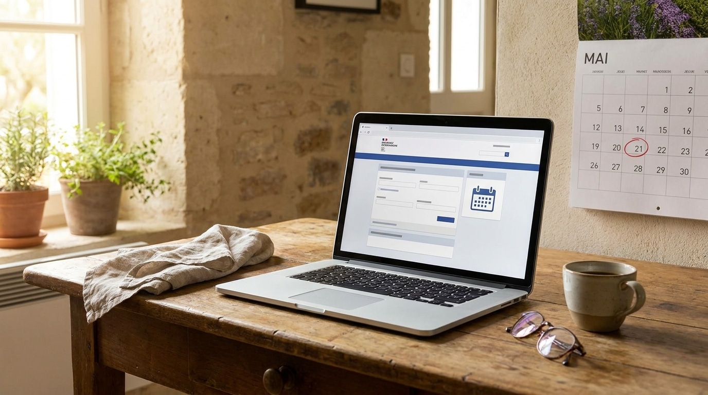 Ordinateur portable ouvert sur un site fiscal avec calendrier