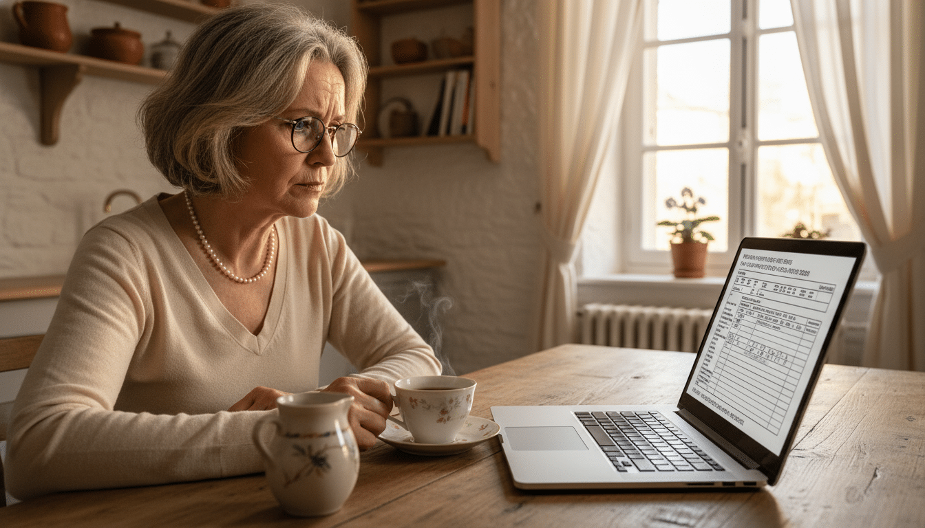 Retraitée française consultant sa déclaration d'impôts en ligne