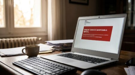 Écran d'ordinateur affichant une erreur sur un site fiscal