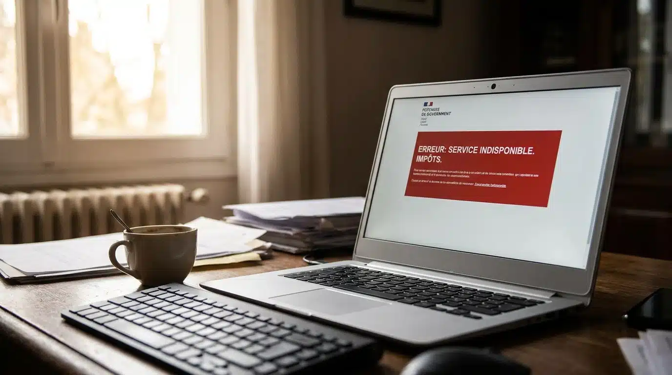 Écran d'ordinateur affichant une erreur sur un site fiscal