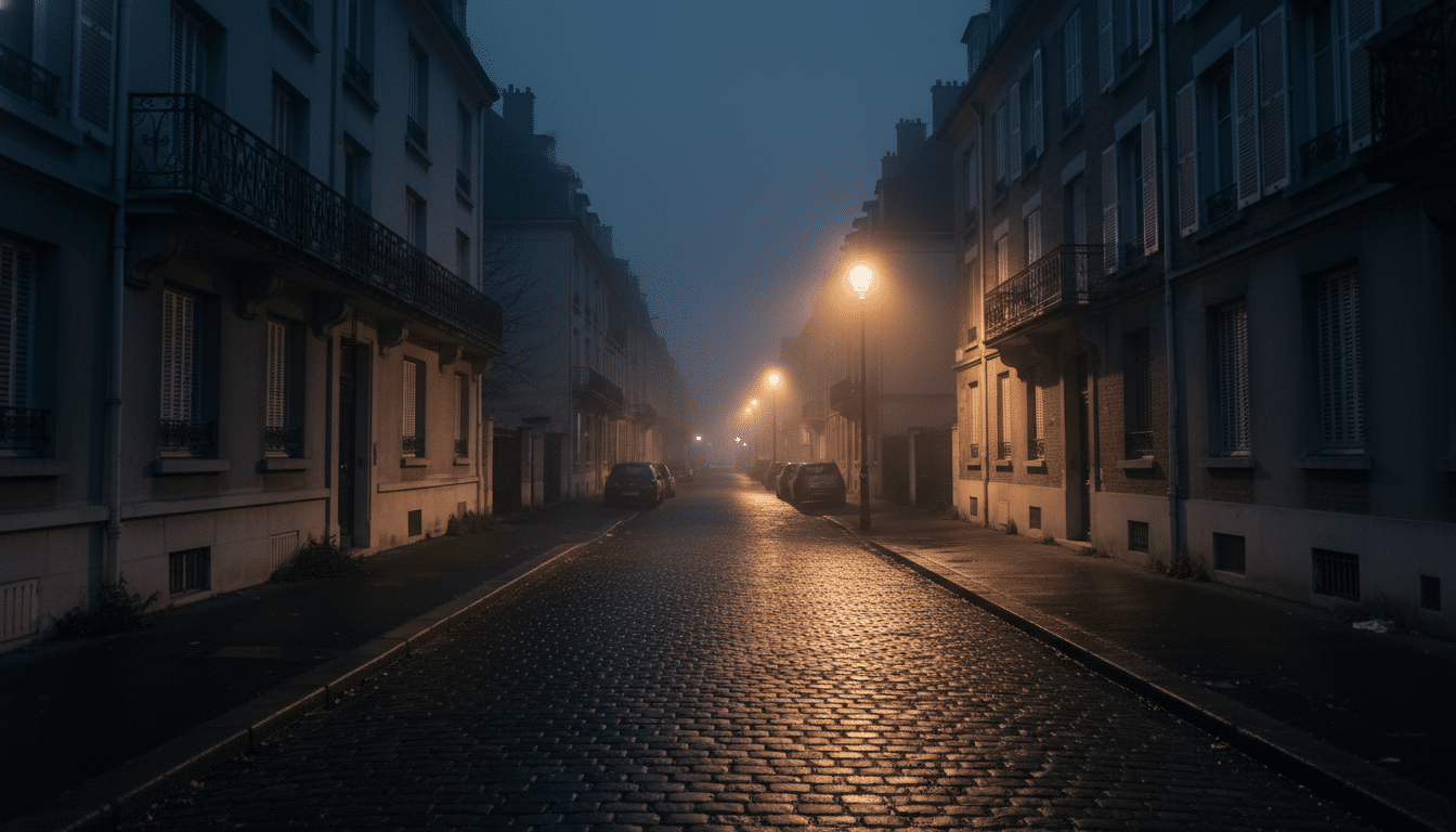Rue résidentielle de nuit dans un quartier sensible près de Lyon