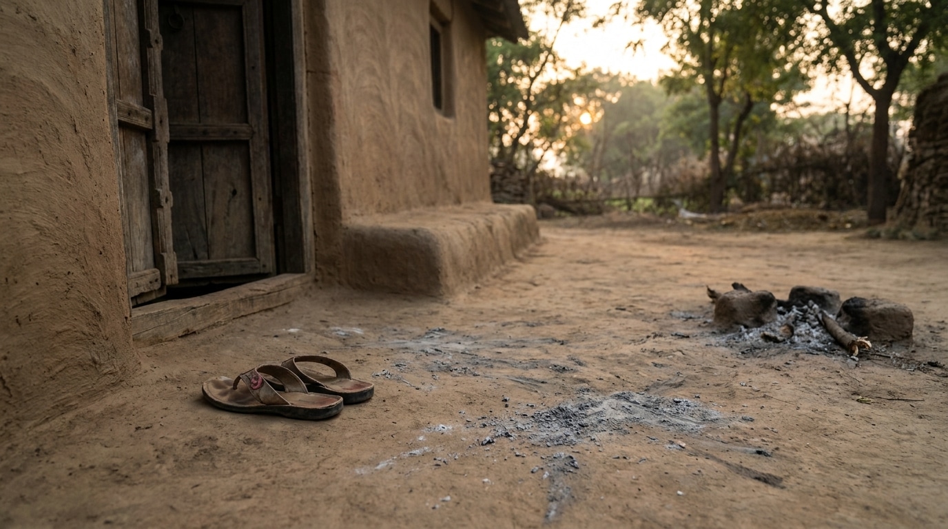 Cour vide d'une maison rurale indienne à l'aube