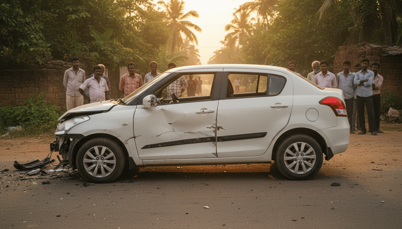 Voiture endommagée par un éléphant en Inde
