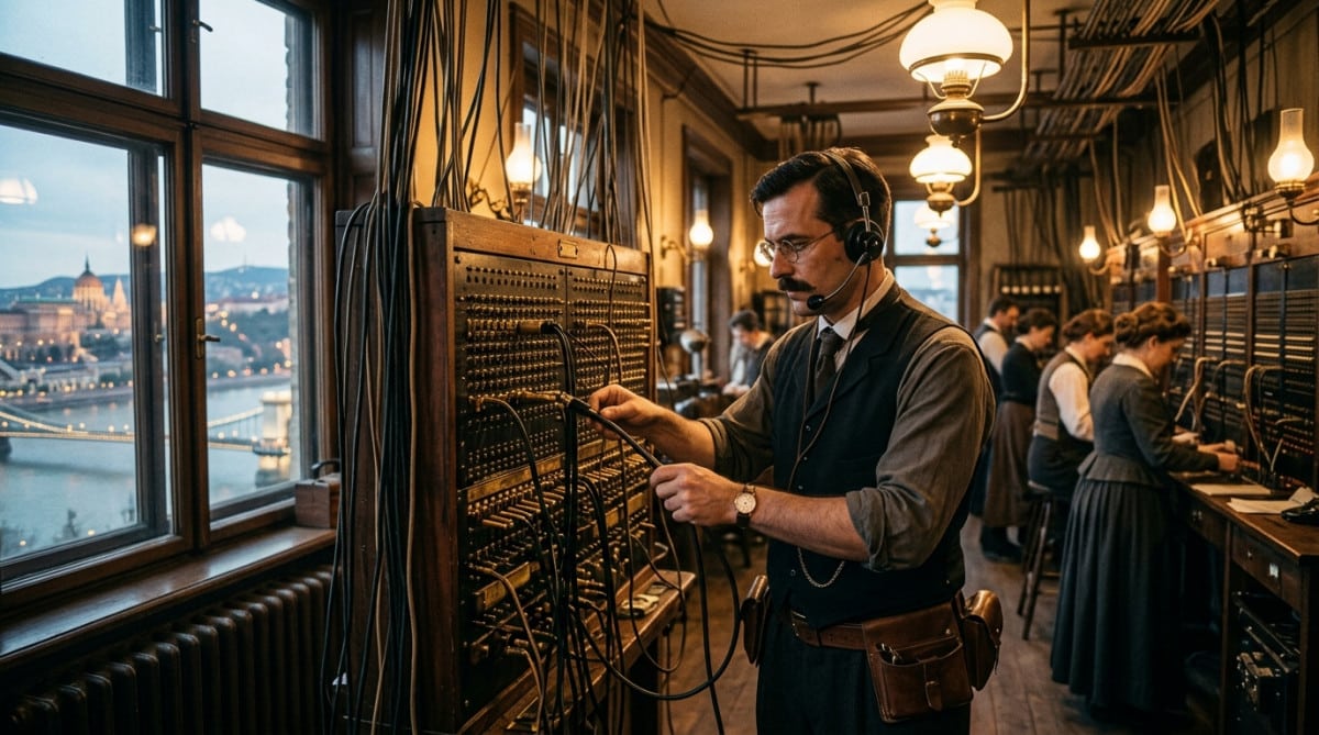 Ingénieur hongrois dans un central téléphonique du XIXe siècle