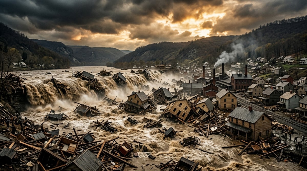 Inondation catastrophique de Johnstown en 1889 détruisant la ville