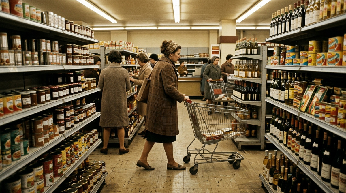 Intérieur d'un supermarché français dans les années 70