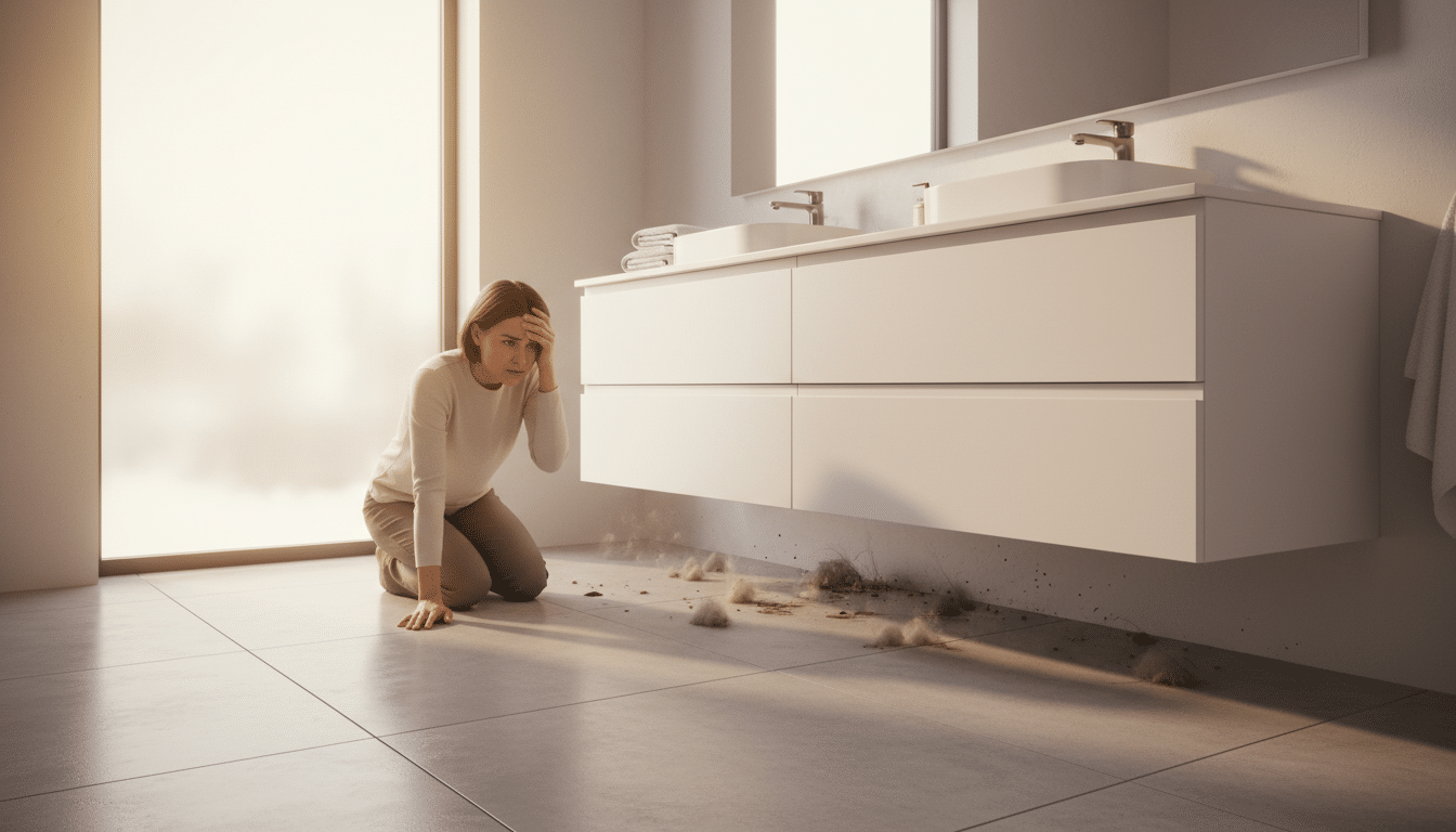 Meuble suspendu de salle de bain avec poussière sous le caisson