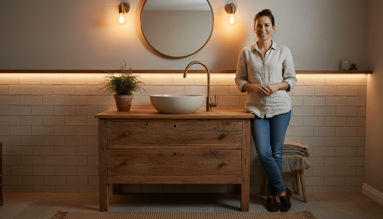 Commode vintage chinée transformée en meuble vasque de salle de bain