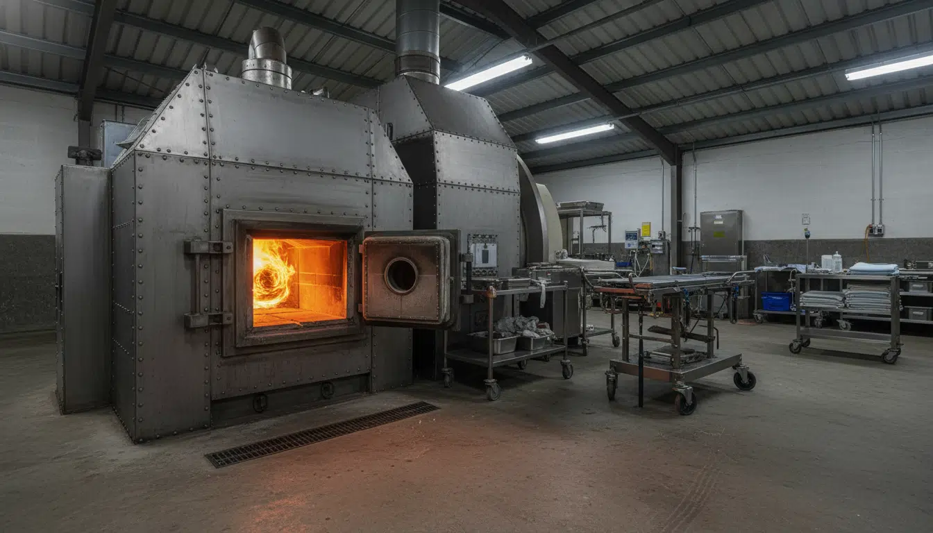 Incinérateur industriel dans un bâtiment de maintenance de zoo