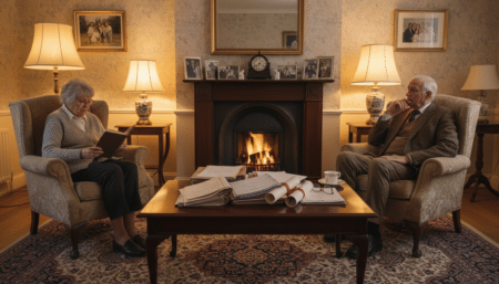 Documents juridiques et photos de famille sur une table