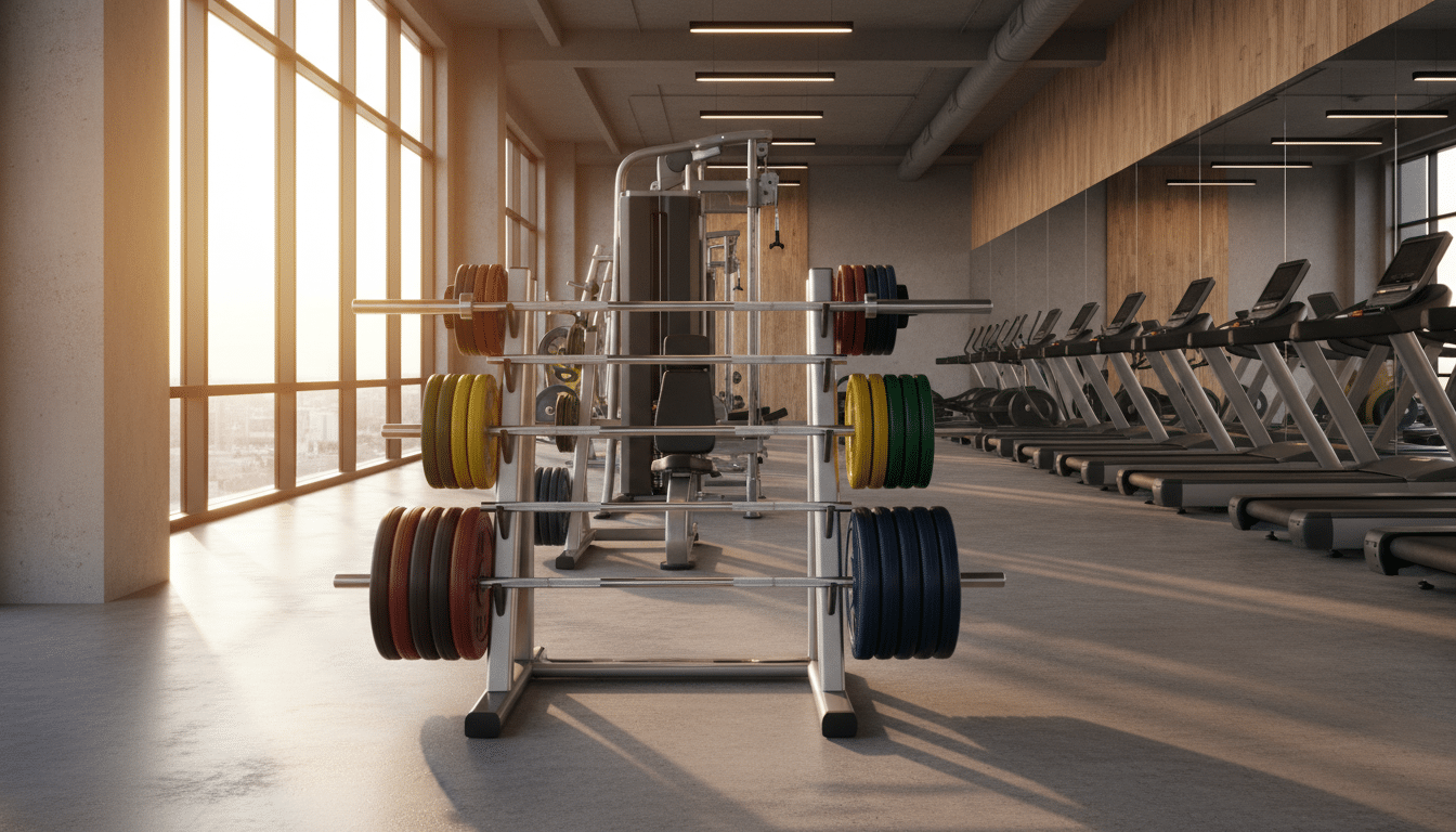 Salle de musculation avec haltères et barres de poids