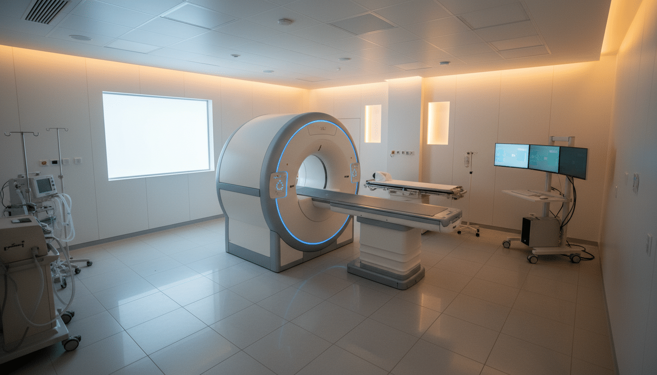 Machine IRM dans une salle d'hôpital moderne avec un éclairage doux et chaleureux
