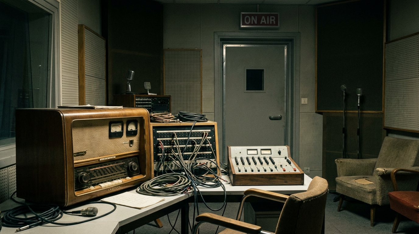 Console radio éteinte dans un studio de diffusion