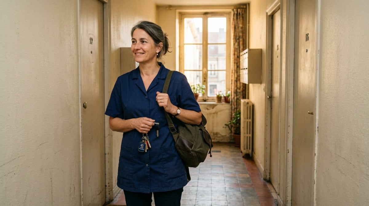 Karine aide à domicile en tenue de travail