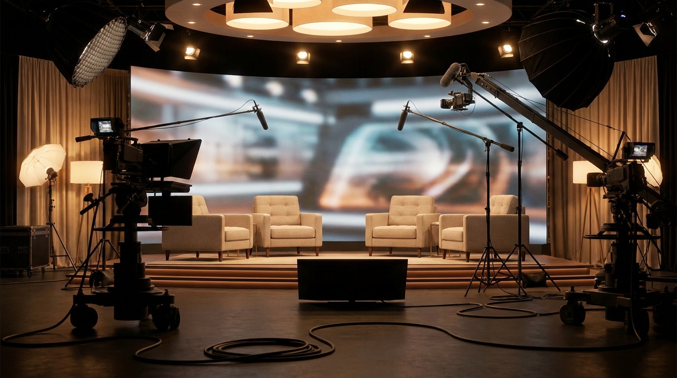 Plateau de télévision vide avec éclairages de studio