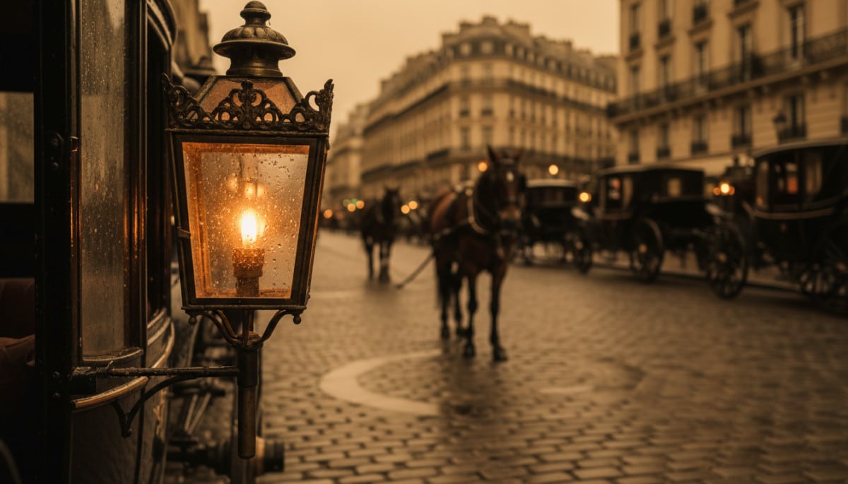 Lanterne de fiacre ancien dans les rues de Paris