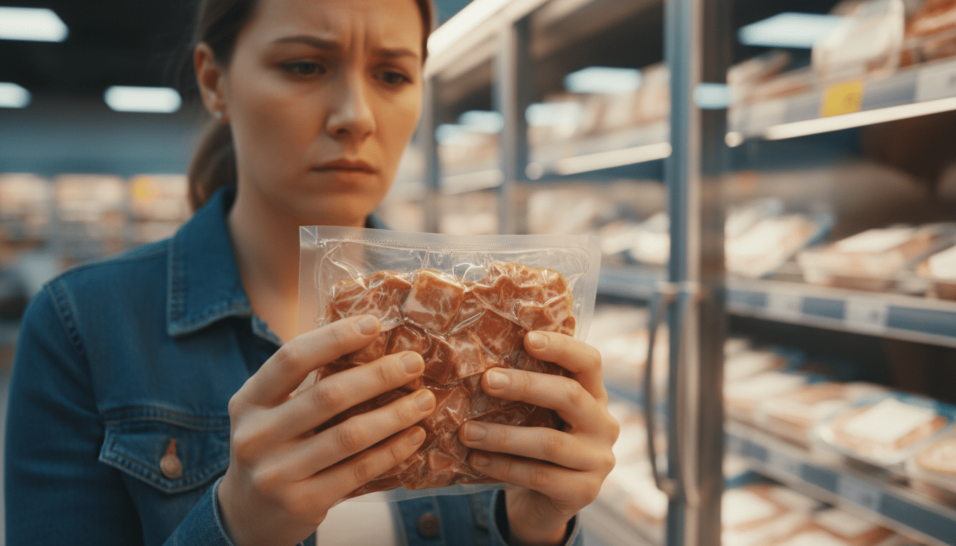 Barquette de lardons fumés en rayon réfrigéré de supermarché